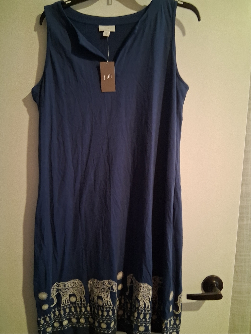 Nwts J.Jill Sleeveless Navy Blue Dress with White Elephant Border